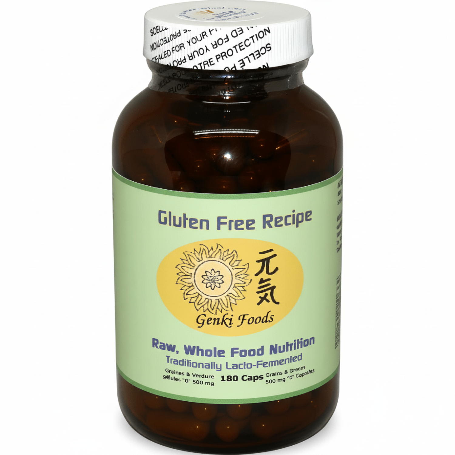 Bottle of Genki Foods Gluten Free Recipe on a white background