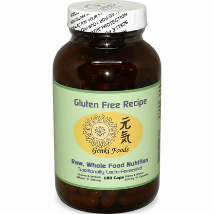 Bottle of Genki Foods Gluten Free Recipe on a white background