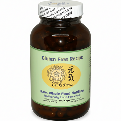 Bottle of Genki Foods Gluten Free Recipe on a white background