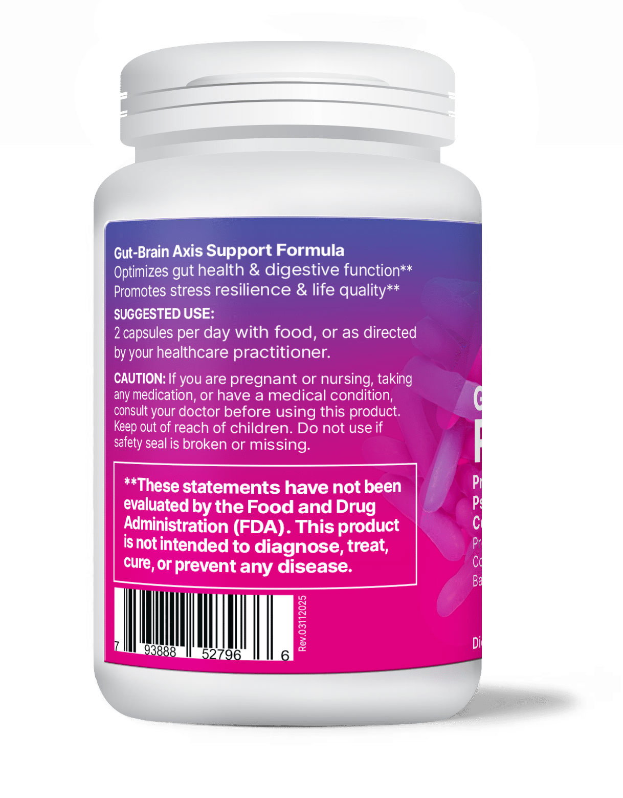 Gut-Brain Reset bottle featuring Psychobiotic for Mental Clarity with probiotic support for gut and brain health.