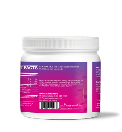 MegaPre supplement jar featuring Precision Prebiotics for Microbiome Diversity and Digestive Health.