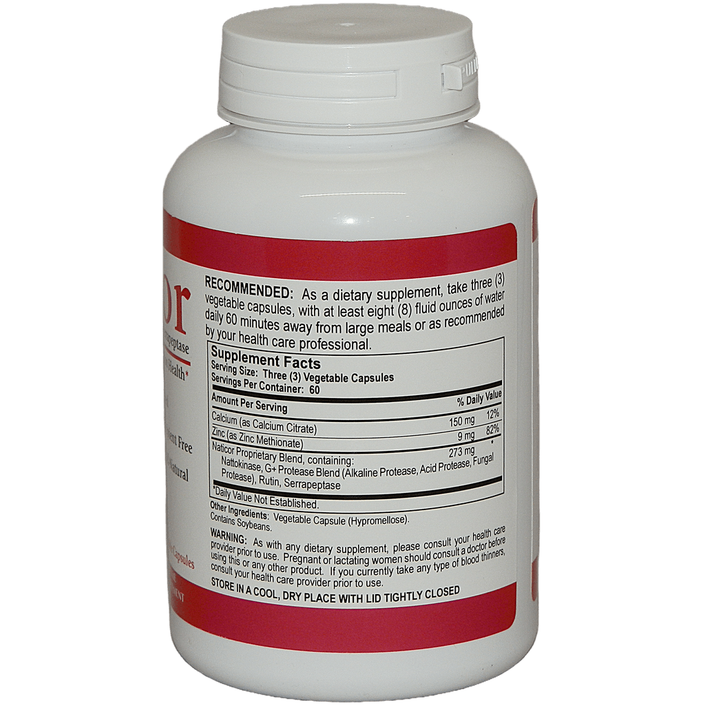 Supplement Facts label of Naticor for Cardiovascular Health and Blood Flow supplement.