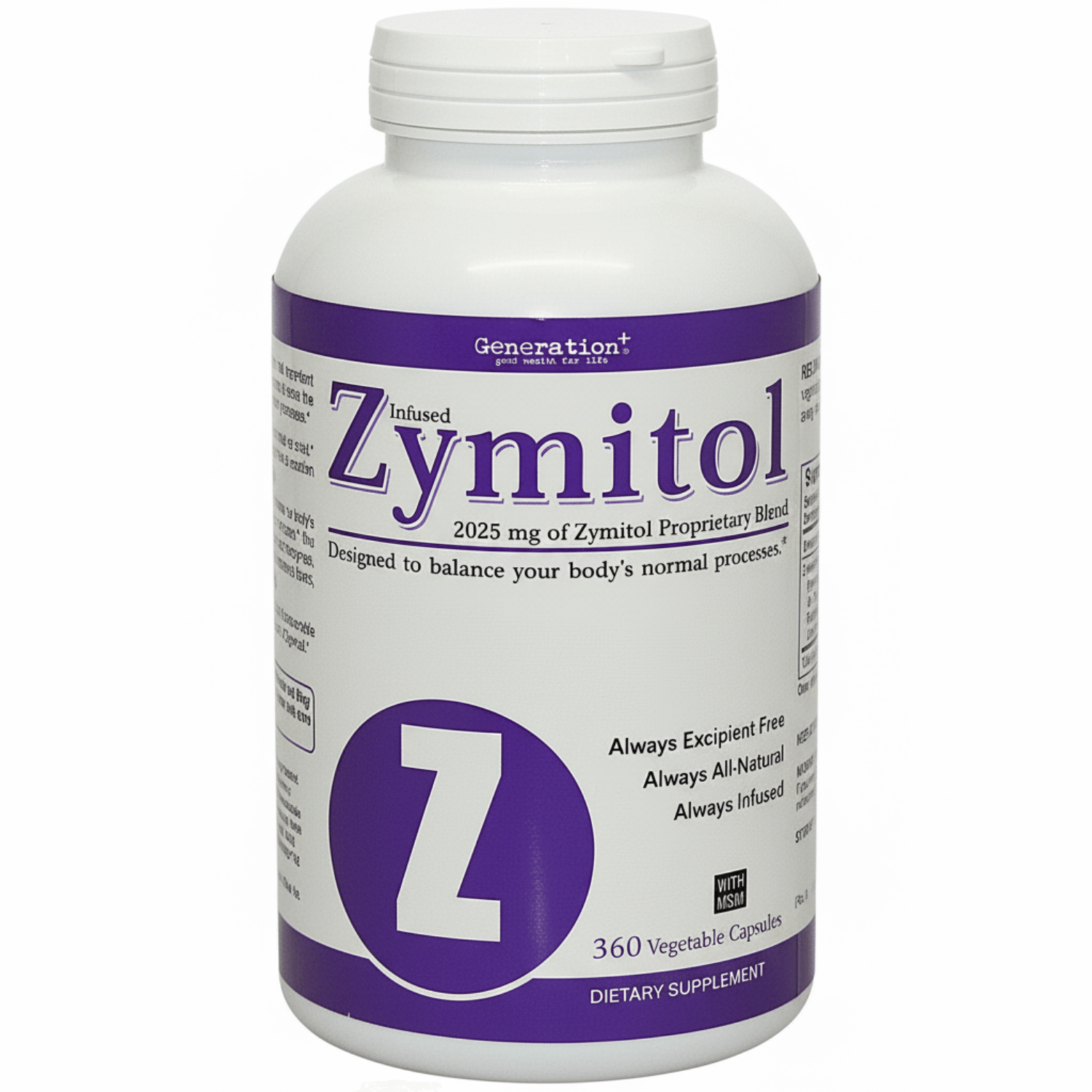 Zymitol - Proteolytic Enzyme Complex supplement bottle with 360 vegetable capsules for natural recovery support.