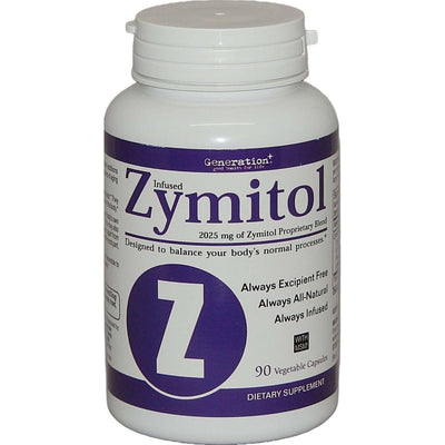 Zymitol dietary supplement bottle with purple label on a white background
