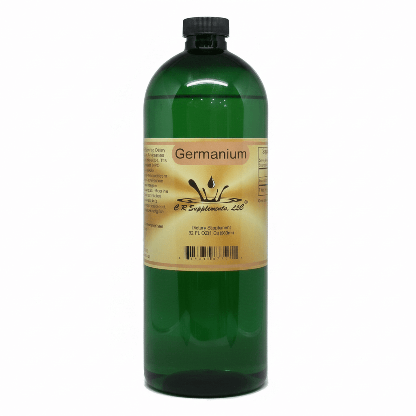 Germanium Ionic Liquid Mineral supplement in a green bottle for cellular oxygenation and energy.