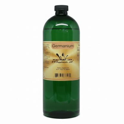 Germanium Ionic Liquid Mineral supplement in a green bottle for cellular oxygenation and energy.