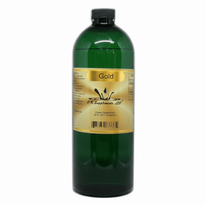 Gold Ionic Liquid Mineral Supplement in a green bottle for cognitive and joint support.