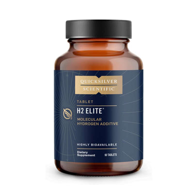 H2 Elite Molecular Hydrogen Tablets bottle from Quicksilver Scientific, highly bioavailable dietary supplement.