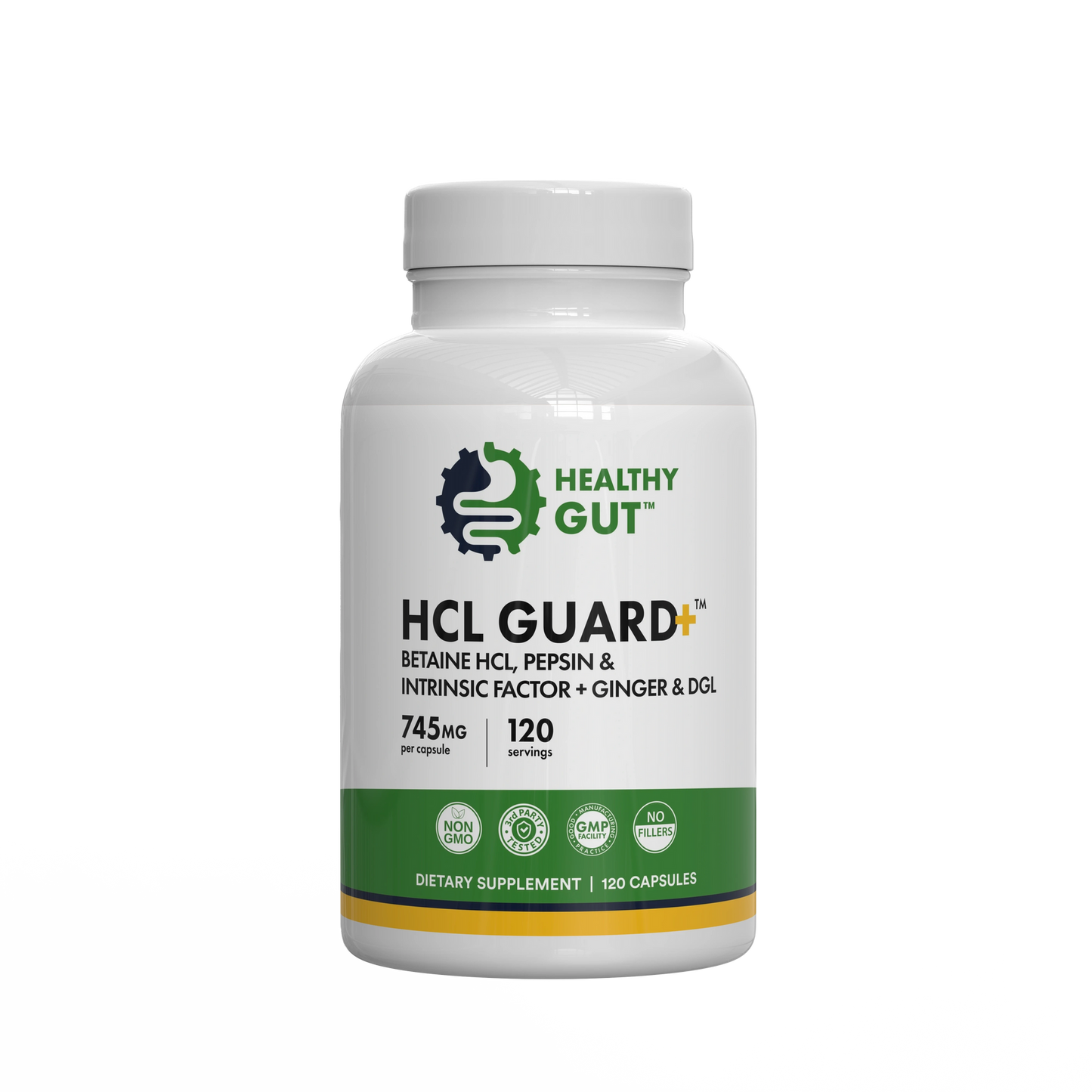 HCL Guard bottle featuring Betaine HCl and Digestive Enzymes dietary supplement, 120 capsules.