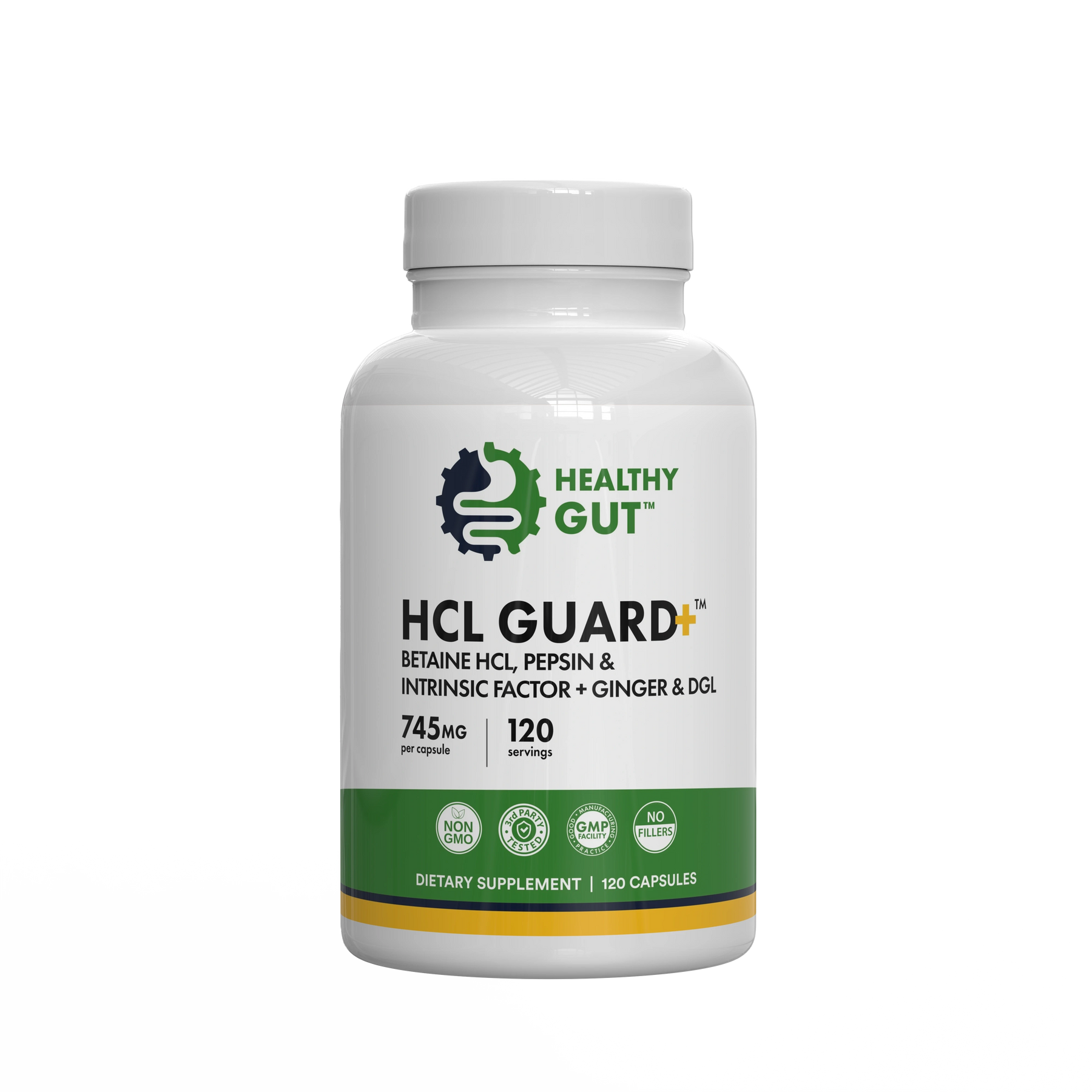 HCL Guard bottle featuring Betaine HCl and Digestive Enzymes dietary supplement, 120 capsules.