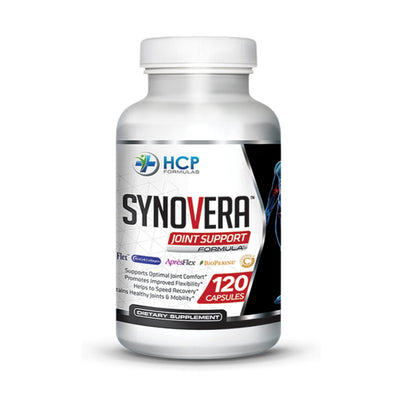 Bottle of Synovera Joint Support Formula supplement on a white background