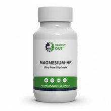Supplement bottle labeled 'Magnesium-HP' by 'Healthy Gut' on a white background
