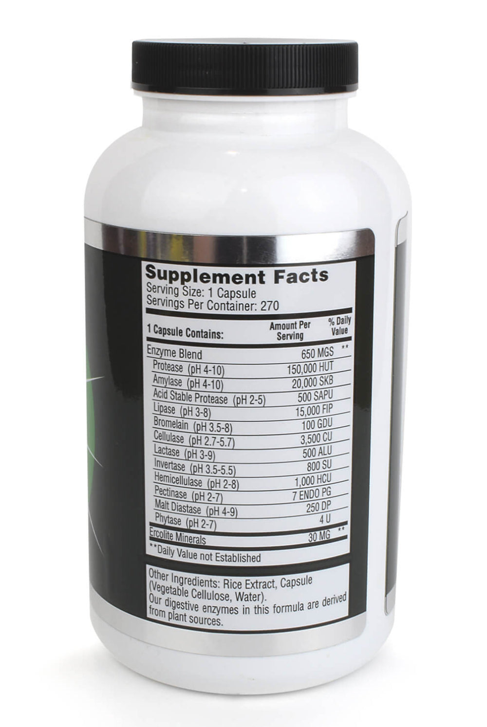 Supplement facts for Digestive Enzymes HP featuring high potency enzymes for enhanced nutrient absorption.