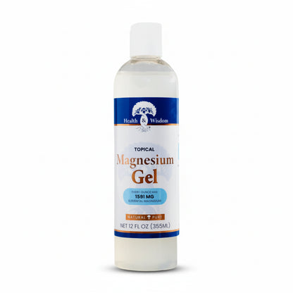 Bottle of Health & Wisdom Magnesium Gel 12oz on a white background