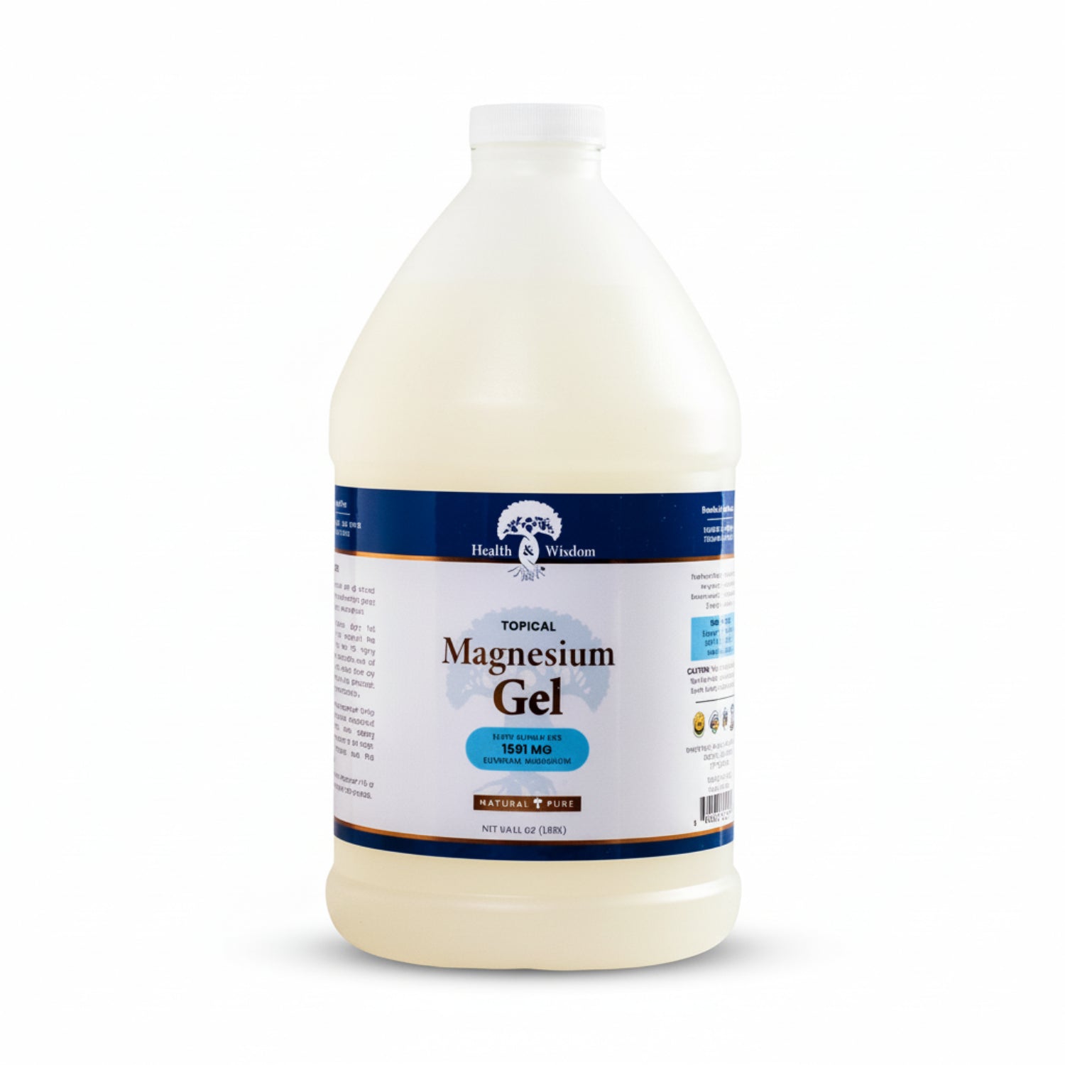 Bottle of Health Wisdom Topical Magnesium Gel 64oz on a white background