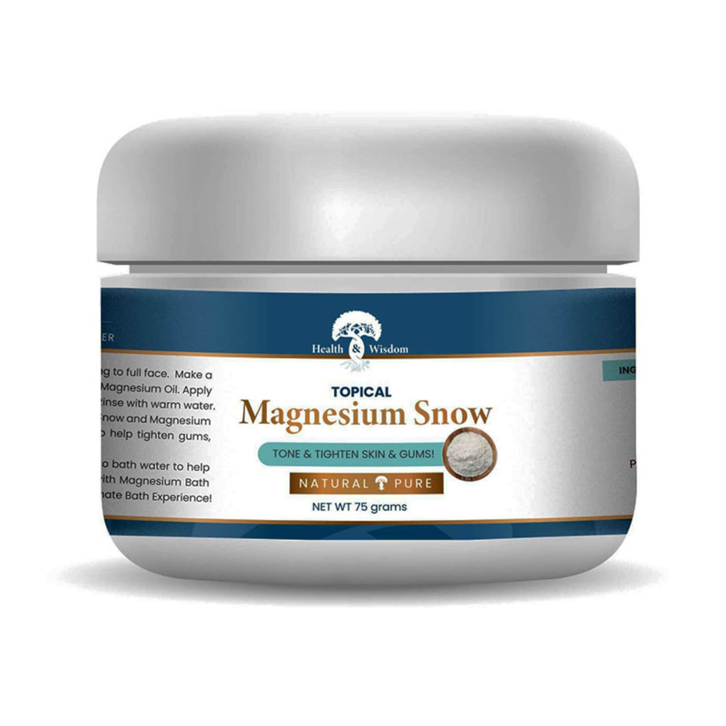 Jar of 'Topical Magnesium Snow' by Health & Wisdom on a white background