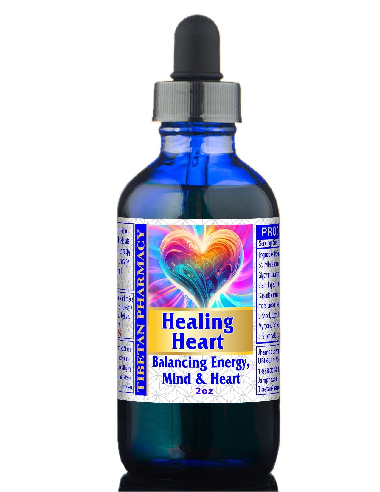 Healing Heart for Cardiovascular and Emotional Support in a blue dropper bottle with heart design, 2oz.