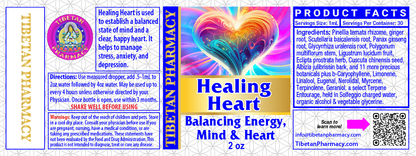 Healing Heart for Cardiovascular and Emotional Support herbal tonic label with vibrant heart design and product details.
