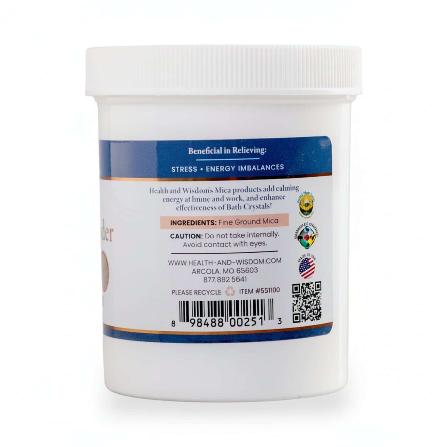 Skin Hydration Mineral powder from Health and Wisdom, featuring fine ground mica for skin revitalization.