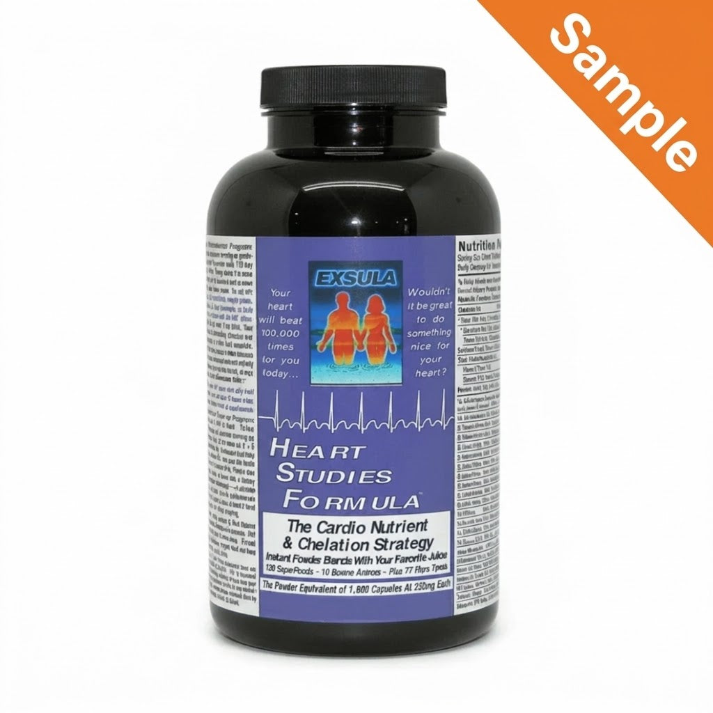 Exsula Heart Studies Formula bottle for Phytosterol Cardiovascular Support with clear label and dosage information.