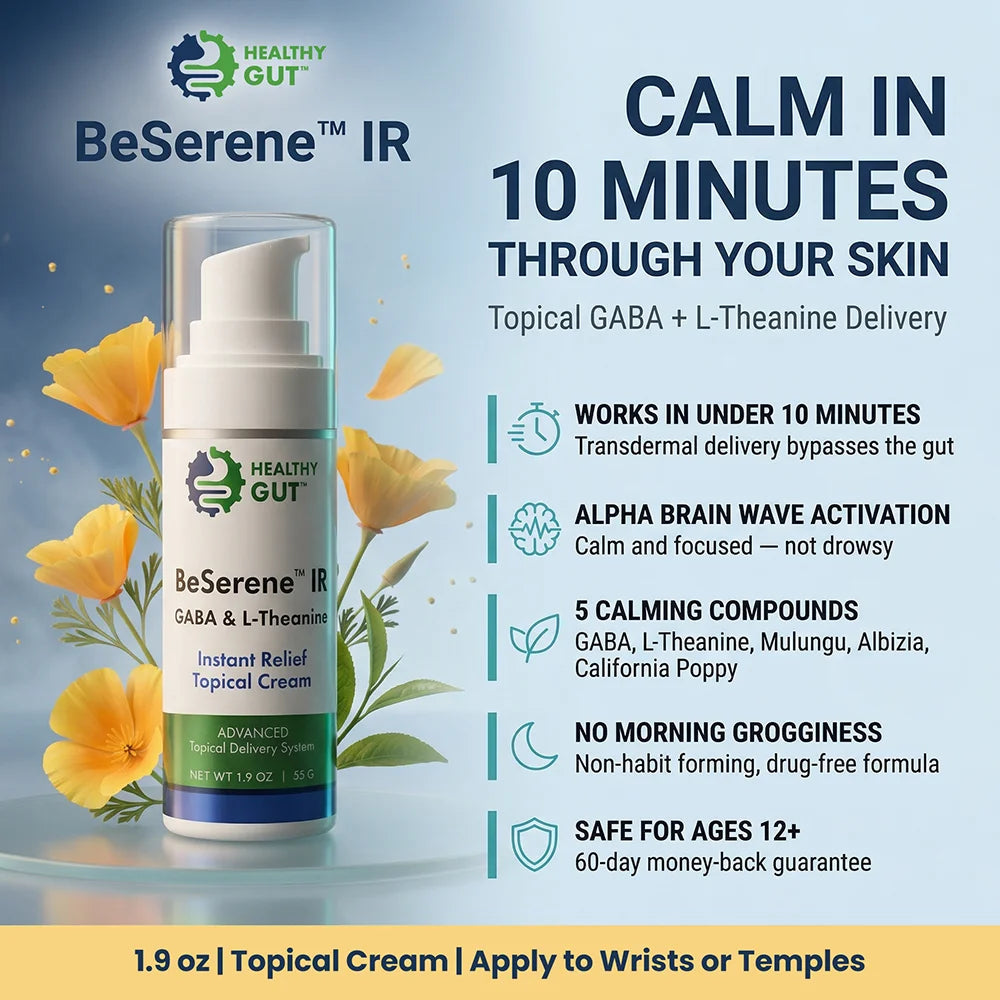 BeSerene IR - Transdermal GABA Cream for Stress Relief, topical cream with GABA and L-Theanine for rapid relaxation.