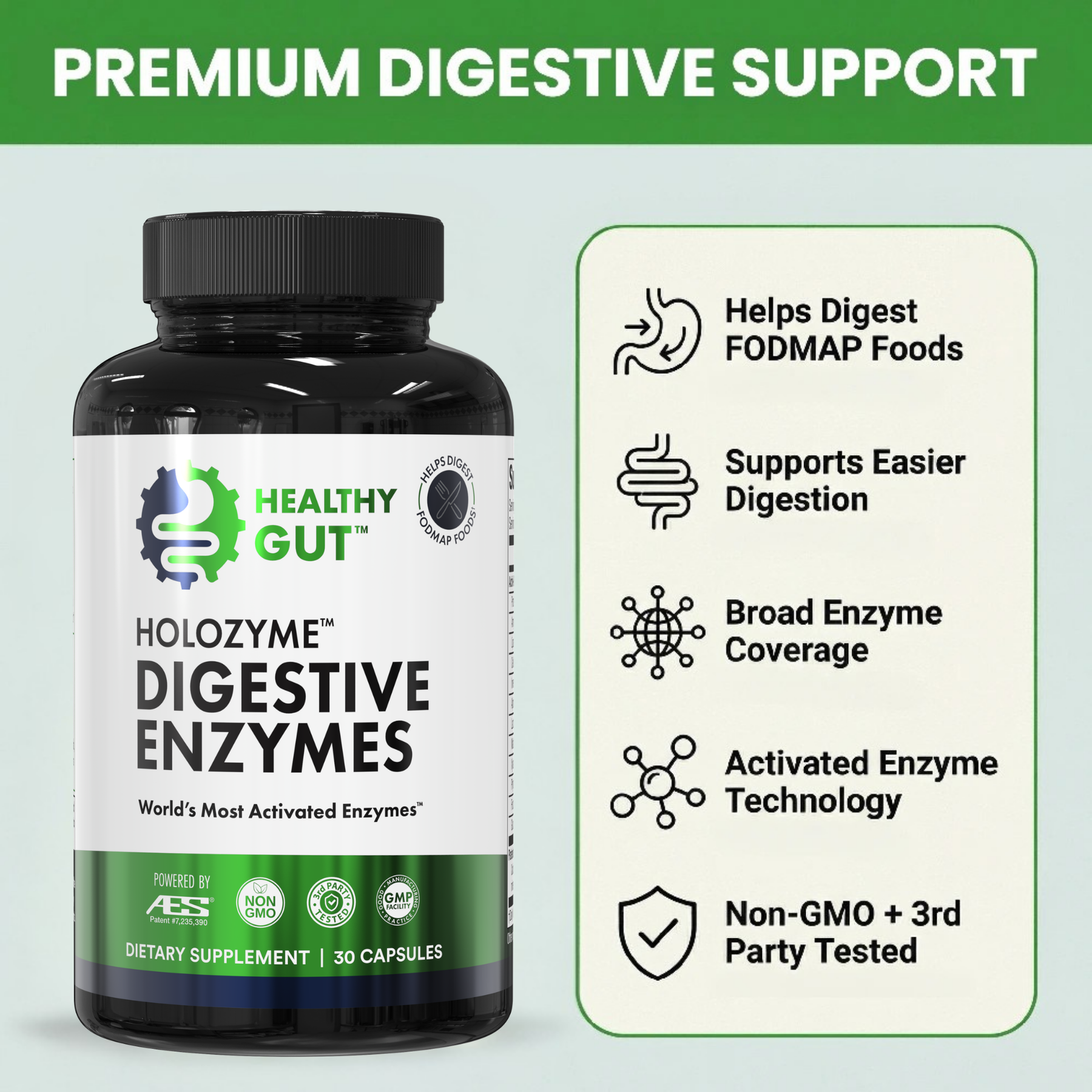 HoloZyme Digestive Enzymes supplement bottle for optimal nutrient absorption and digestive support.
