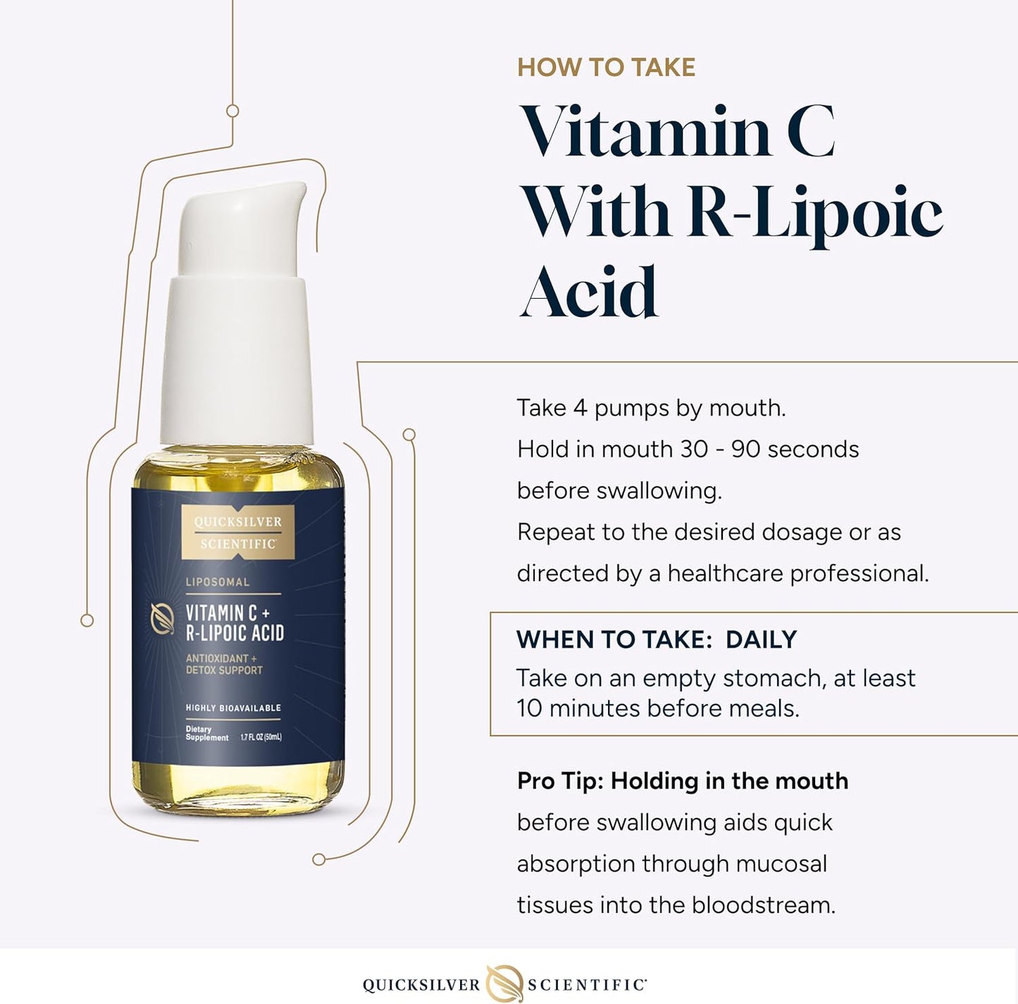 Vitamin C with R-Lipoic Acid bottle and usage instructions on a white background