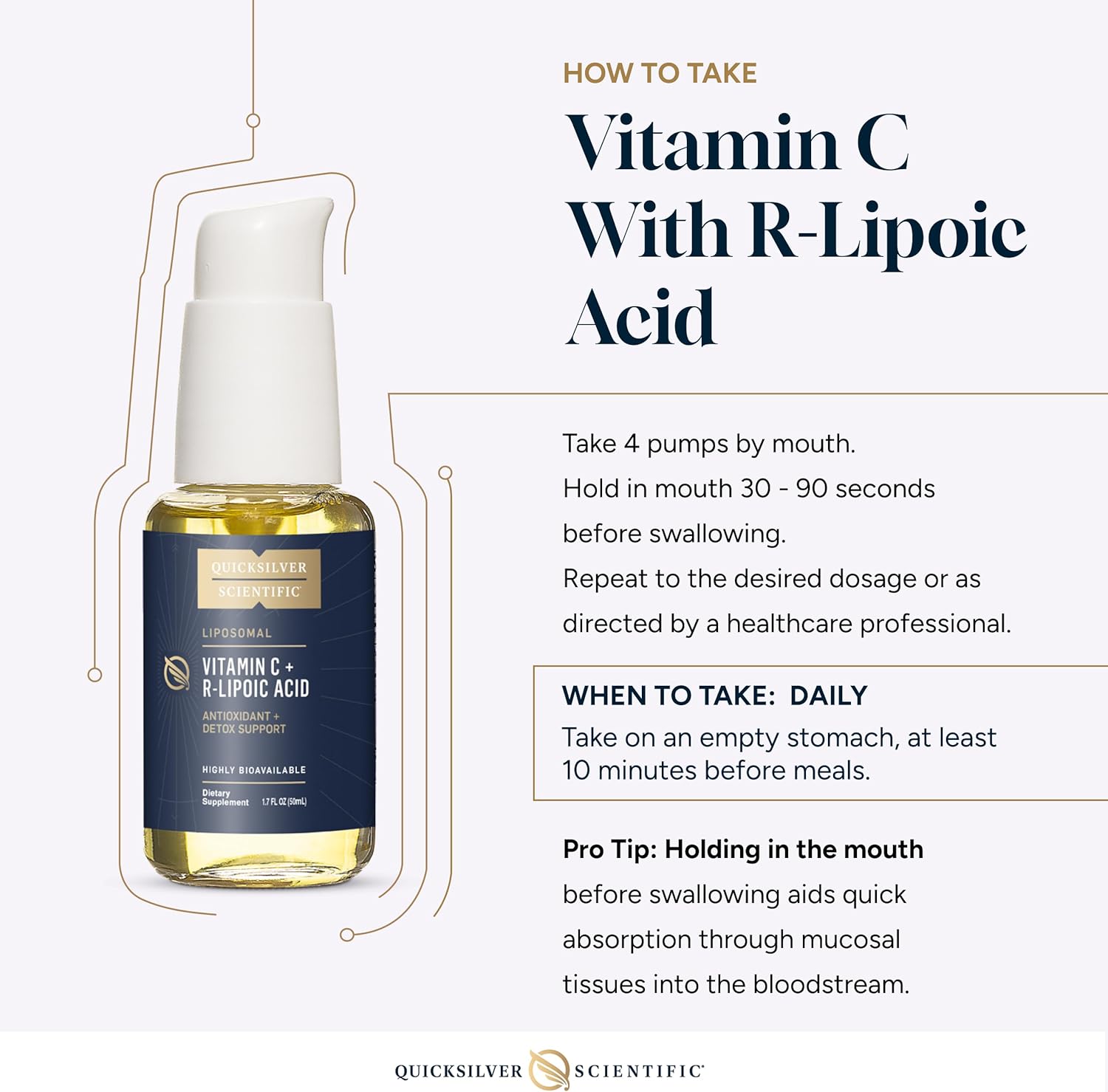 Vitamin C with R-Lipoic Acid bottle and usage instructions on a white background