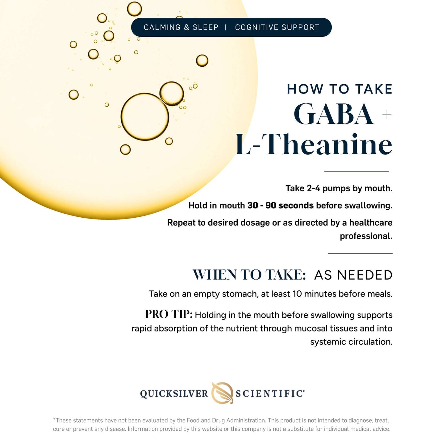 How to take Liposomal GABA with L-Theanine for calming and cognitive support instructions.