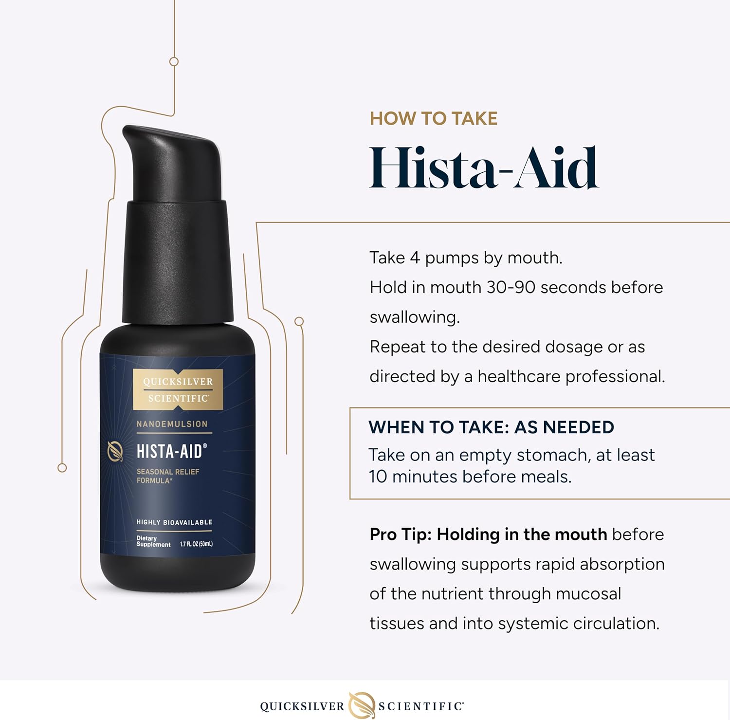 Hista-Aid bottle with usage instructions on a white background