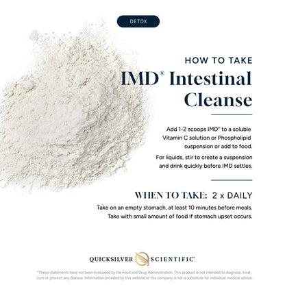 How to take IMD Intestinal Cleanse with safe metal detox support instructions on usage and dosage.
