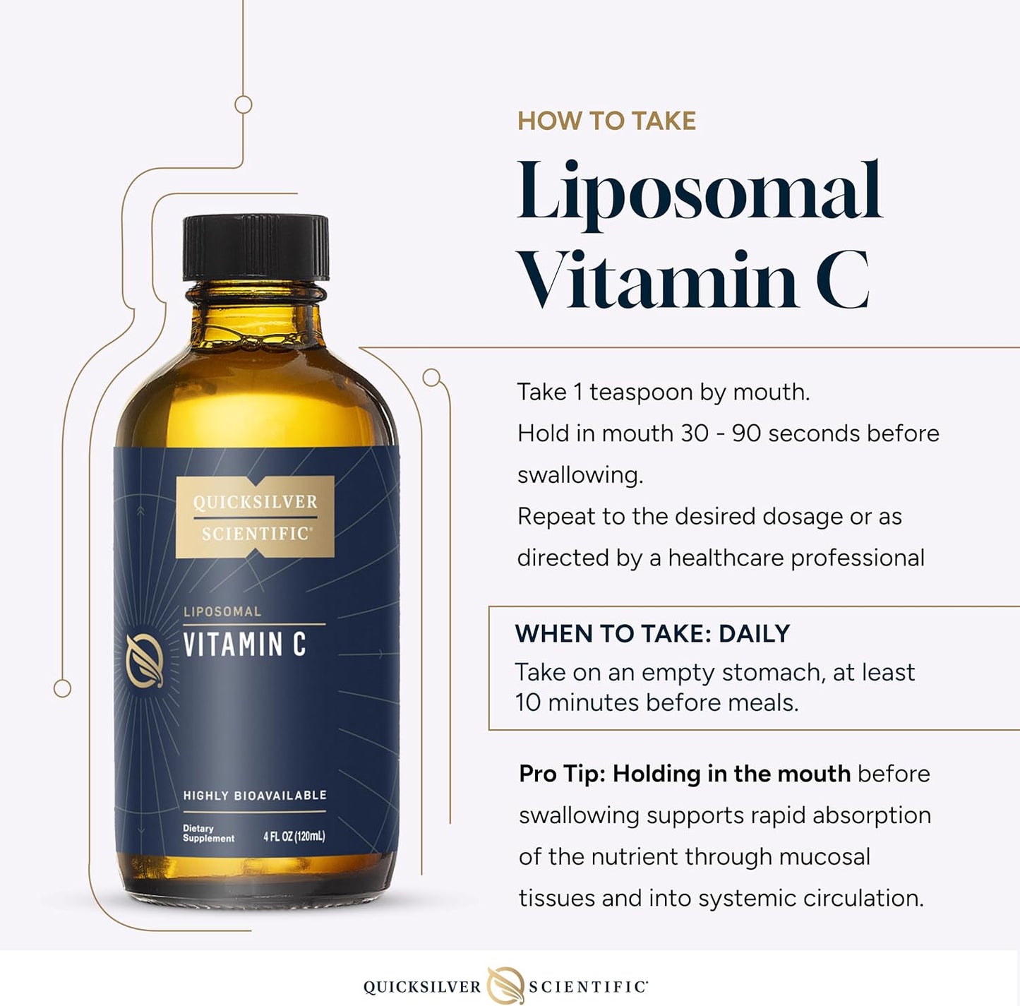 Liposomal Vitamin C bottle with usage instructions on a white background