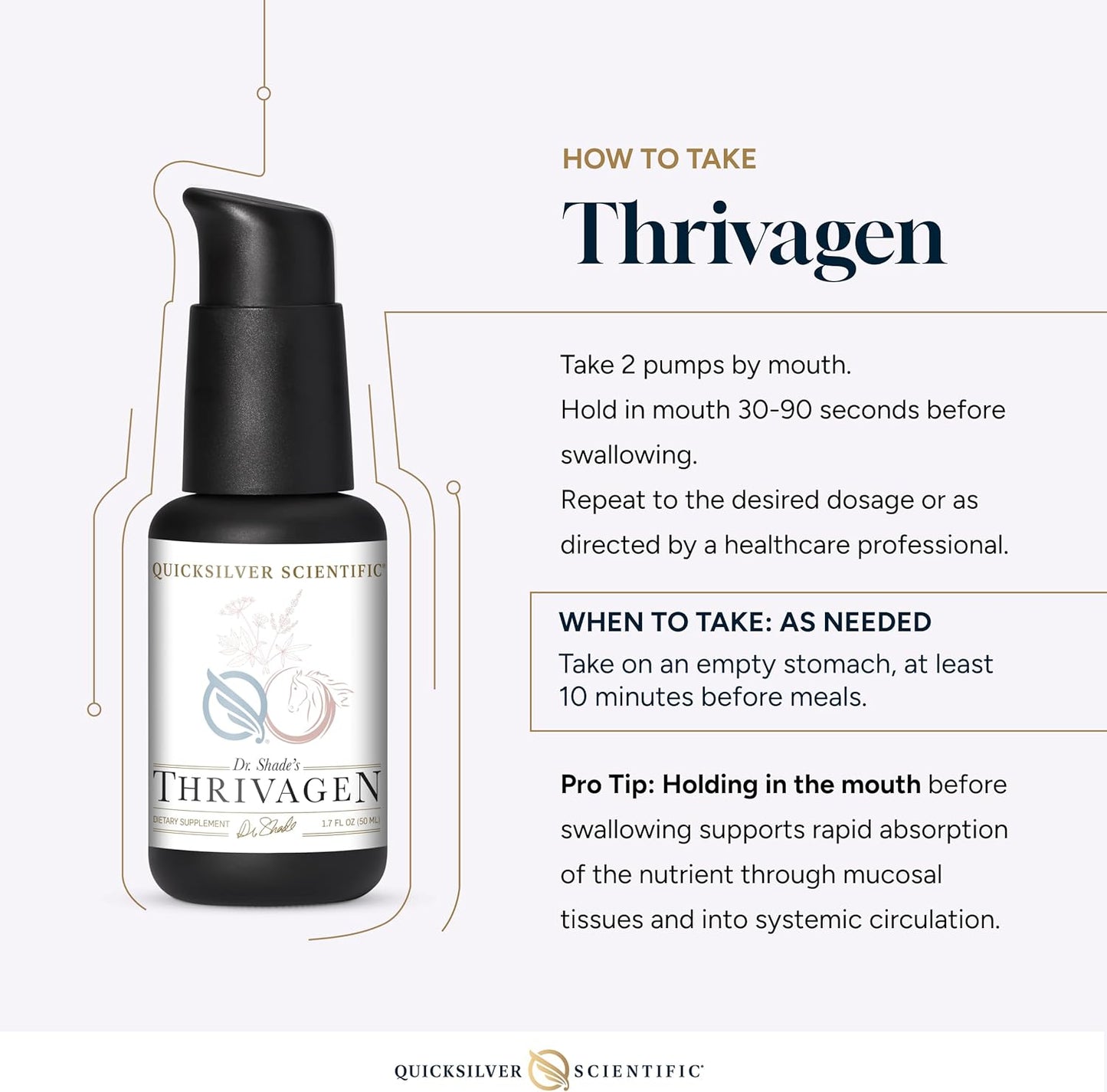 Thrivagen supplement bottle with usage instructions on a white background