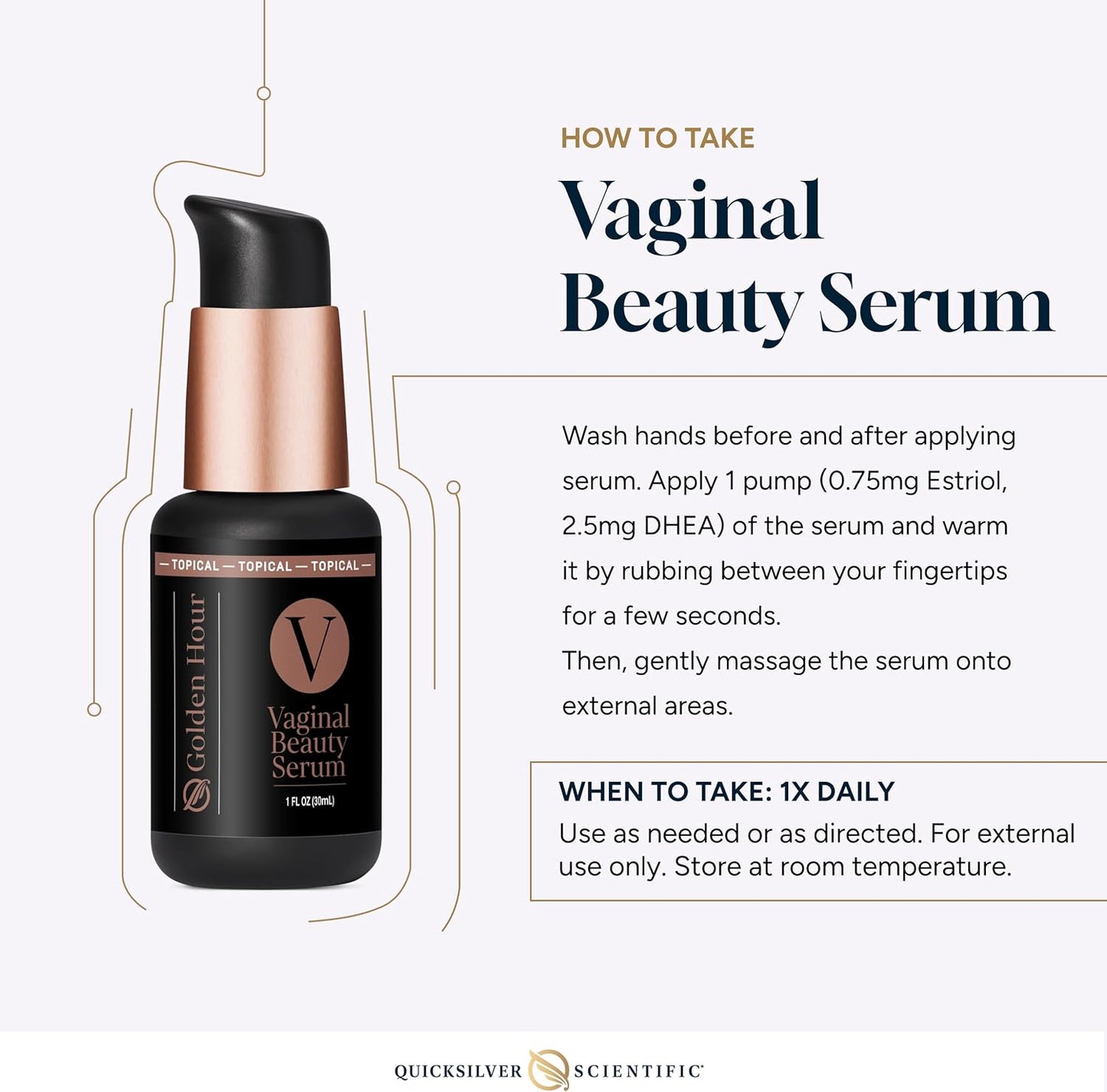 Vaginal beauty serum bottle with usage instructions on a white background