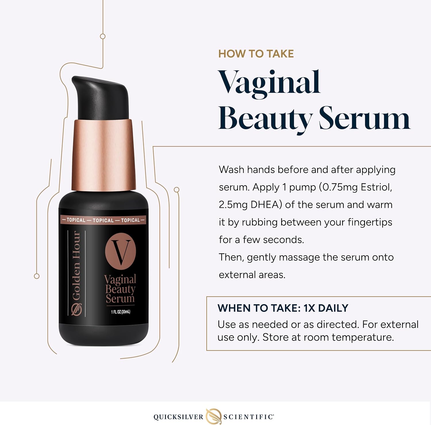 Vaginal beauty serum bottle with usage instructions on a white background