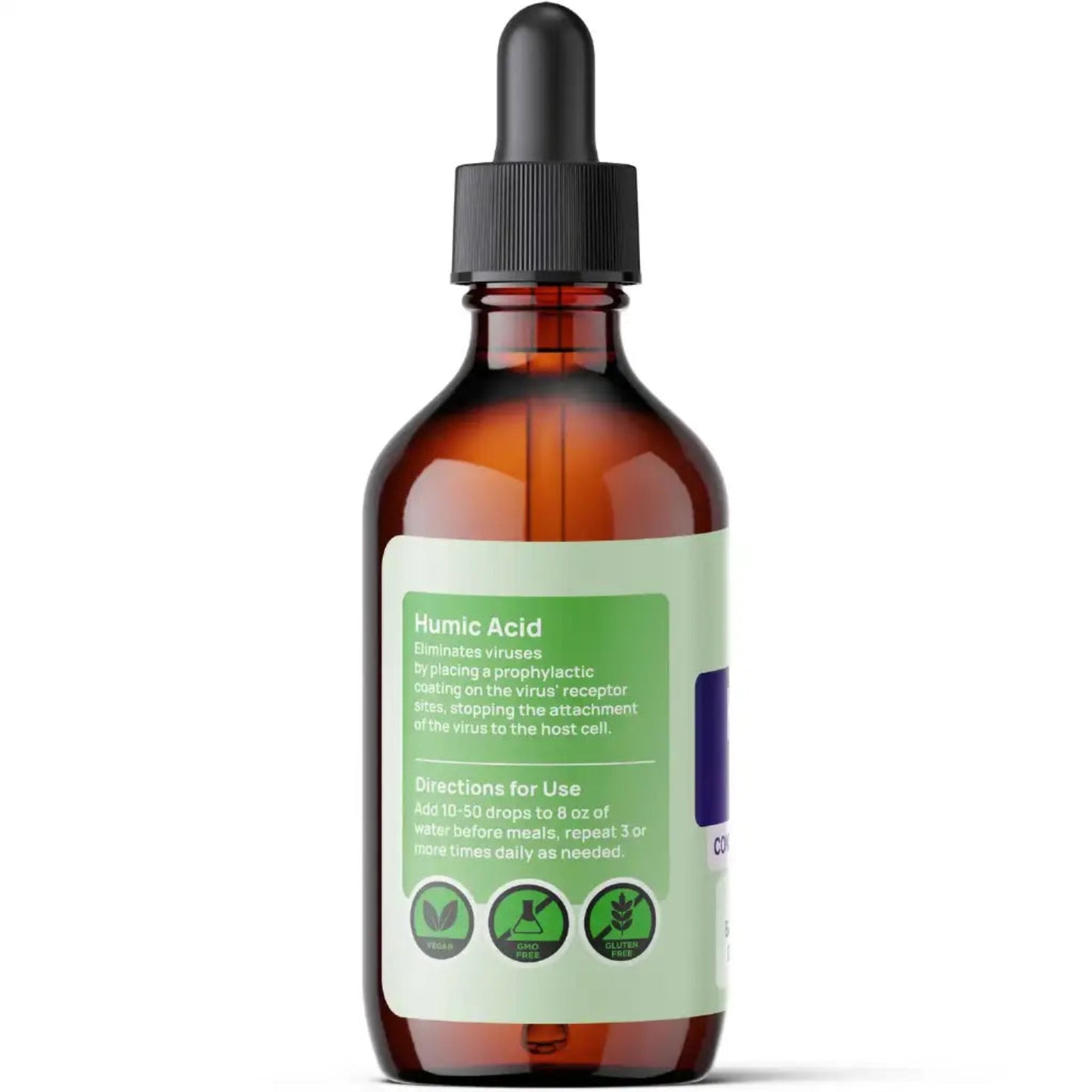 Bottle of humic acid with a dropper on a white background