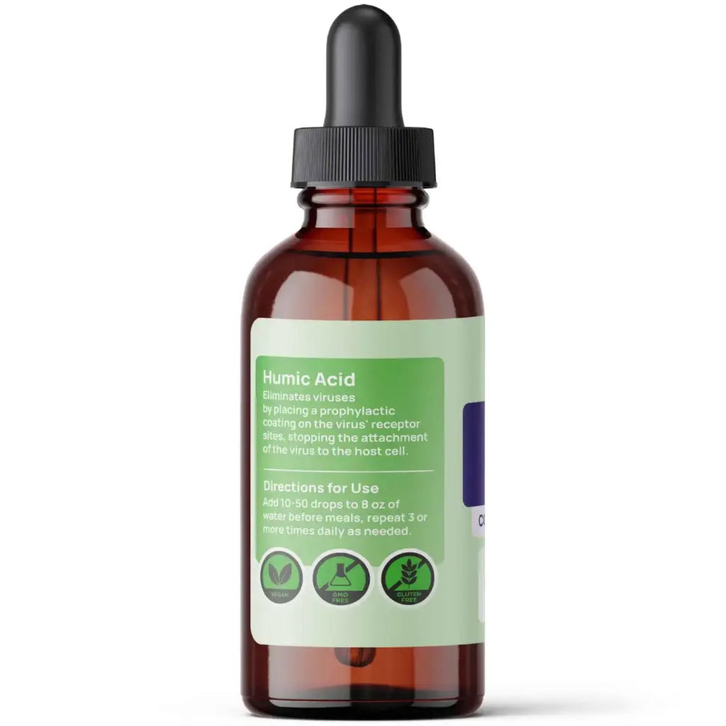 Bottle of humic acid with a dropper on a white background