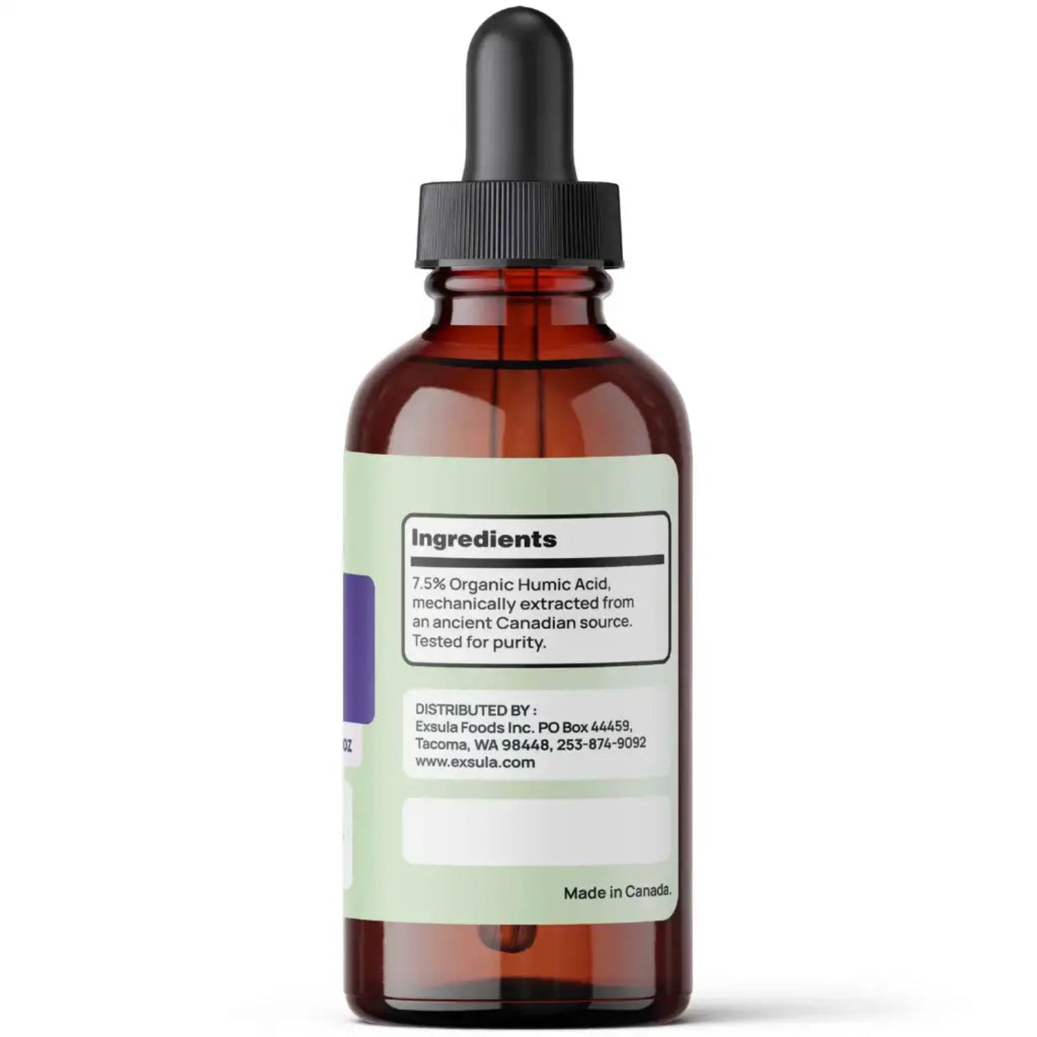 Brown glass bottle with dropper labeled 'Ingredients' on a white background