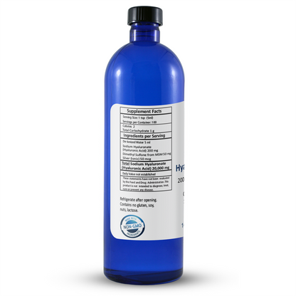 Blue bottle with a label on a white background