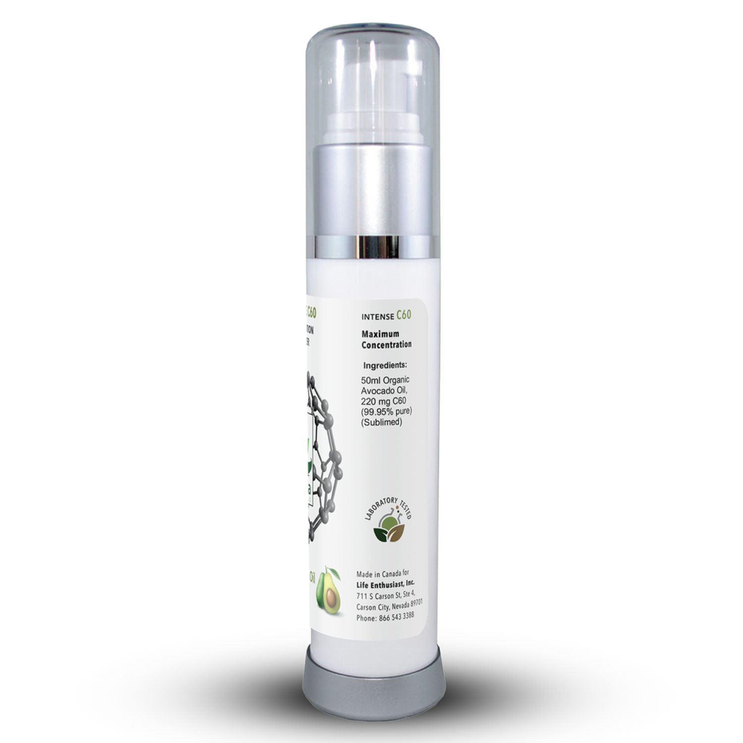 Skincare bottle with label on a white background