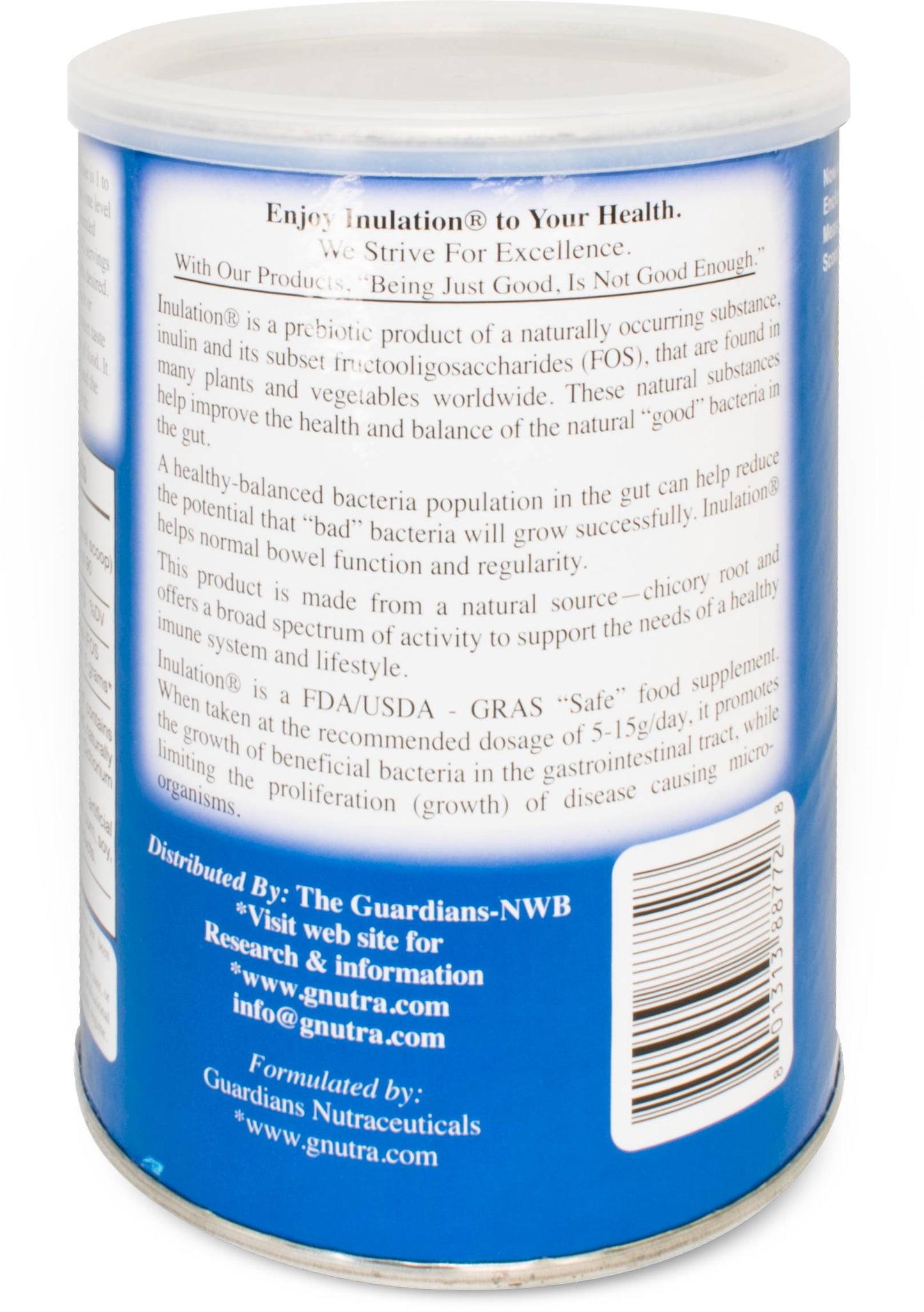 Inulation Prebiotic container providing digestive and immune support with natural chicory root fiber.