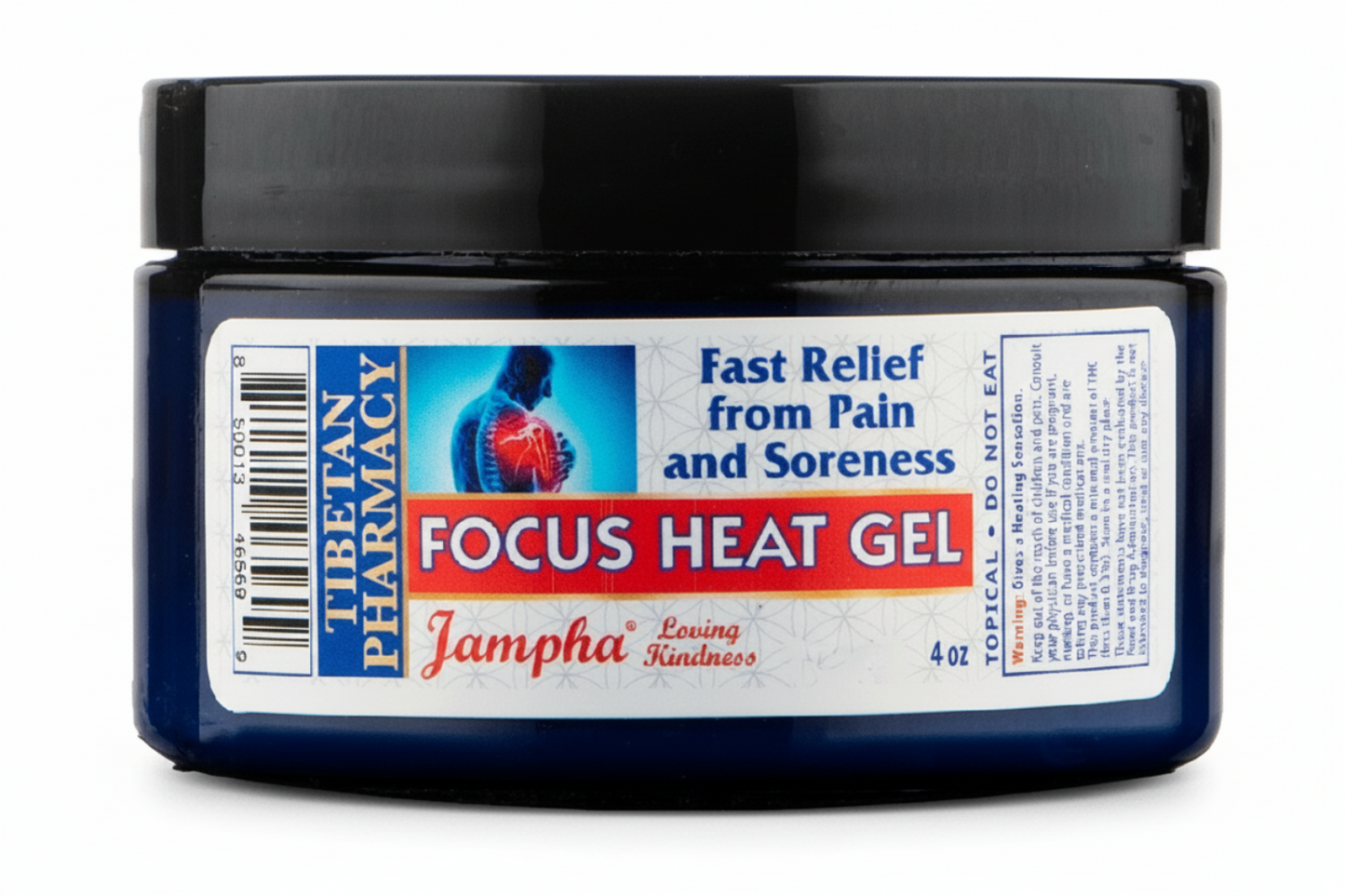 Jar of Jampha Tibetan Pharmacy Focus Heat Gel 4oz with label on a white background
