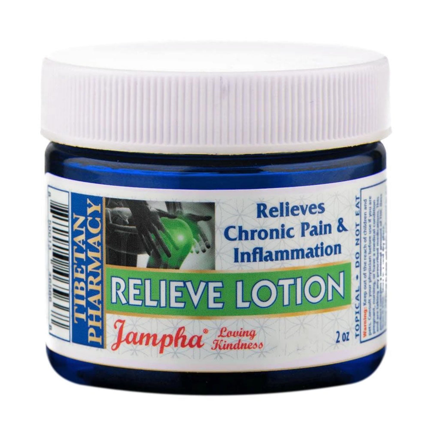 Jar of Jampha Relieve Lotion with label on a white background
