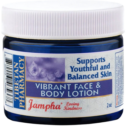 Jar of Jampha Vibrant Face & Body Lotion with blue label and white cap