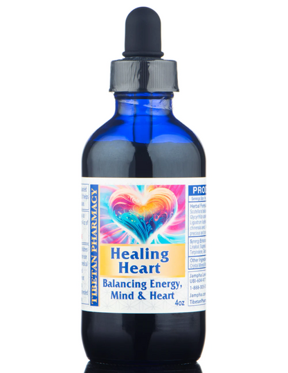 Bottle of 'Healing Heart Balancing Energy, MInd & Heart' with a colorful label on a white background
