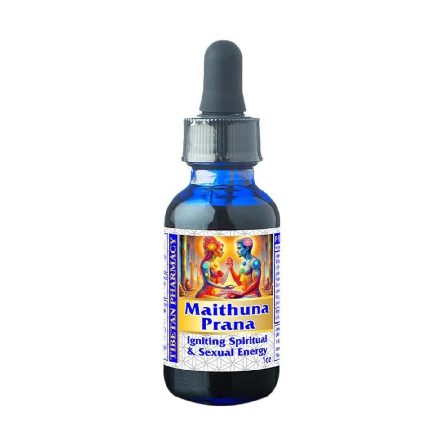 Bottle of Mithuna Prana 1oz with a dropper on a white background