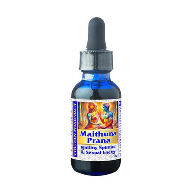 Bottle of Mithuna Prana 1oz with a dropper on a white background