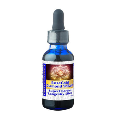 Bottle of RoseGold Diamond Shilajit with a dropper on a white background