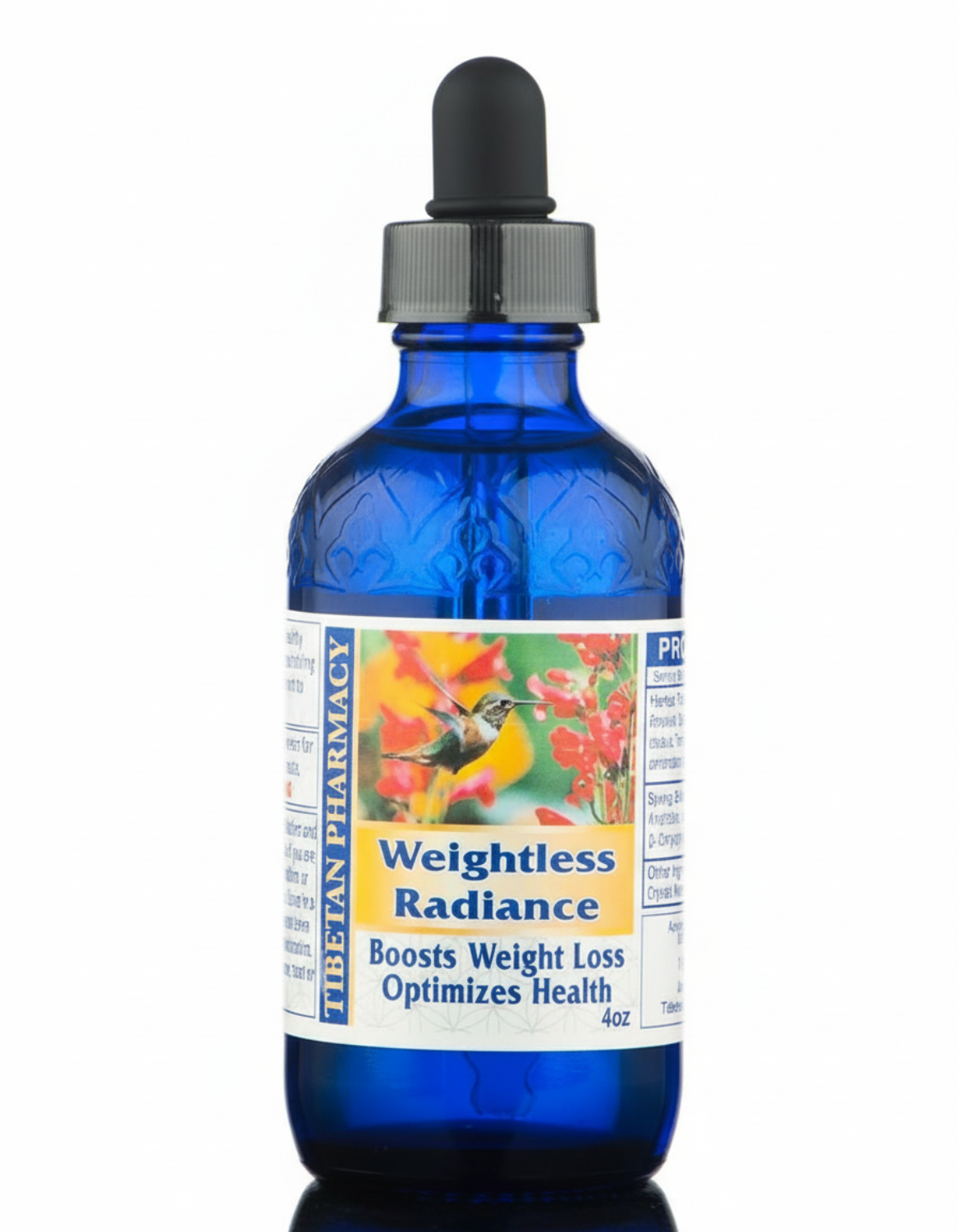 Bottle of 'Weightless Radiance' with a dropper on a white background