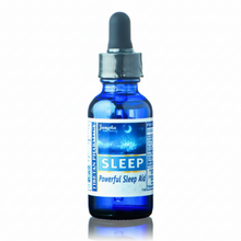 Blue bottle of sleep aid with a dropper on a white background